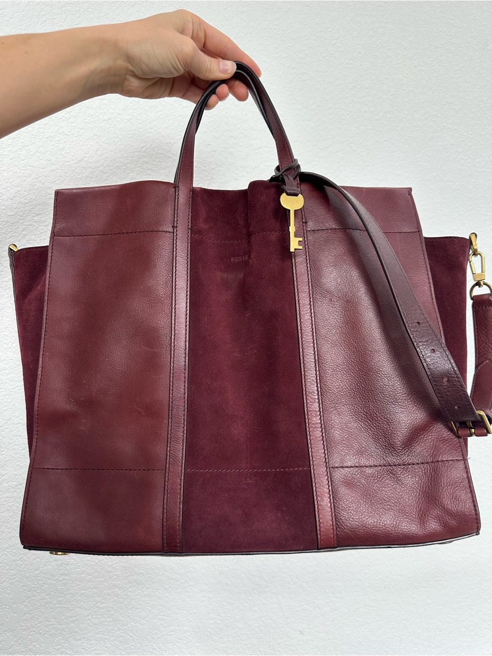 Fossil Burgundy Leather & Suede Tote